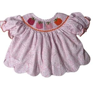 EUC SMOCK 9 M TOP Pink Baby Dress with Pumpkin Embroidery